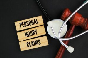 udge's gavel, stethoscope and stick with the words personal injury claims